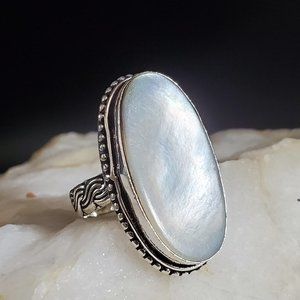 Silver Ring Natural Mother of Pearl Stone